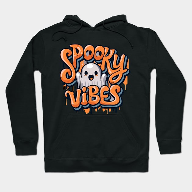 Cute Halloween Ghost Graffiti Spooky Vibes Hoodie by Quote'x